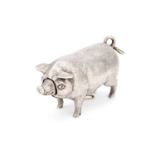 A RARE EDWARDIAN SILVER NOVELTY MECHANICAL 'PIG' BELL