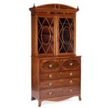 A GEORGE III INLAID MAHOGANY SECRETAIRE BOOKCASE