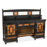A VICTORIAN AESTHETIC EBONISED AND INLAID SIDEBOARD, CIRCA 1870 STAMPED GILLOWS LANCASTER, DESIGNED