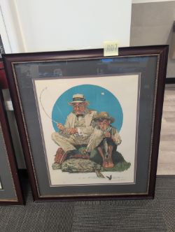 Norman Rockwell catching the big one sign in numbered