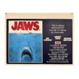 JAWS (1975) linen-backed UK Quad film poster for Steven Spielbergs' monster shark classic Horror