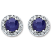 9ct White Gold 0.15ct Dia 1.20ct 5mm Round Sapphire Stud Earrings