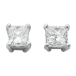 18ct White Gold 1.00ct Claw Set Princess Cut Diamond Stud Earrings