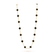Vintage Alhambra Style Long Necklace In 18k Yellow Gold With Onyx