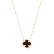 Four Leaf Clover Black ONYX Pendant & 9ct Gold Chain