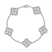 Vintage Alhambra Style Bracelet In Rhodium Plated 18k White Gold With Round Diamonds