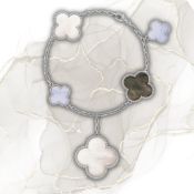 Magic Alhambra Style Bracelet In Rhodium Plated 18k White Gold With Mother-of-pearl And Chalcedony