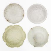 Verrerie d'Art Degué (Degué France and Ros) Art Deco, Four Ceiling Lamps or Coupes, white pressed gl