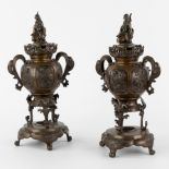A Pair of Japanese bronze incense burners, mounted with Ebisu, Meiji, 19th/20th C.