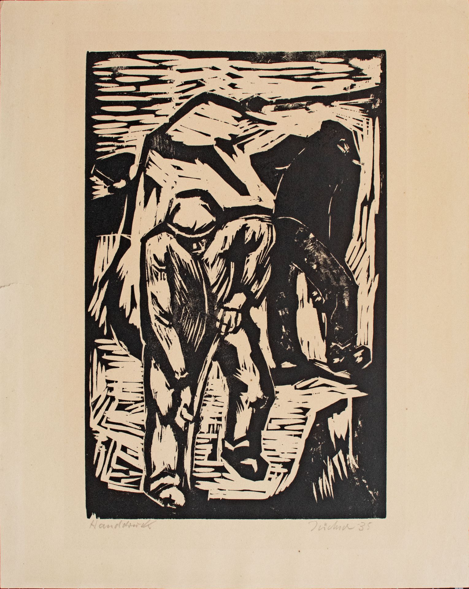 Hans Jüchser | Grabende Männer | Holzschnitt | 1935