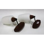 Pair of vintage teak and brass wall lights with white glass shades, 25 x 15cm (2)