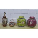 Two Chinese ginger jars and covers, Japanese porcelain vase and a Japanese miniature teapot (4)