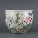 A small famille rose jar with a heron and lotus, made in the Yongzheng period of the Qing Dynasty