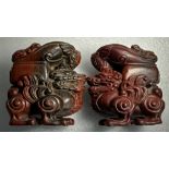 A pair of NIUJIAO carved wine cups, formerly in my collection. The carving is exquisite, the patina