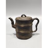 A treasured antique purple clay teapot with bamboo joint design, bearing the mark of Jiang Rong.