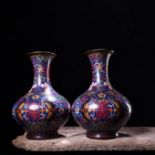 A pair of rare, antique pure copper cloisonn¨¦ enamel vases
