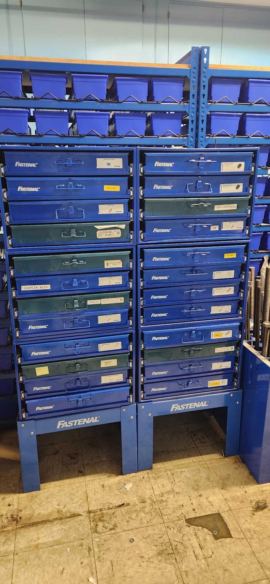 (6) Fastenal 4-drawer Hardware Boxes, 24 containers of machine screws ...