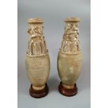 Pair of Chinese celadon funerary vases with stands, Song dynasty, 960–1279