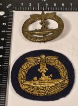WW2 German Kriegsmarine U-Boat Badge in Metal & Bullion