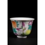 A Chinese Famille Rose Porcelain Cup, Guangxu Mark - A small, flared-rim porcelain cup, decorated