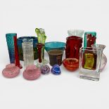 Range of mid-century European art glass, to include; a Whitefriars small ruby Knobbly vase (18cm),