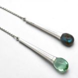 Baccarat silver pendant necklace, one end with a labradorite pendant, the other with a sea green