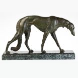 LOUIS-ALBERT CARVIN (FRENCH 1875-1951), BORZOI, BRONZE SCULPTURE ON MARBLE BASE