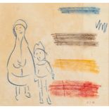 LAURENCE STEPHEN LOWRY (BRITISH, 1887-1976), MOTHER AND CHILD, COLOURED CRAYON ON PAPER