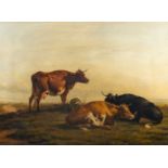 THOMAS SIDNEY COOPER RA (BRITISH, 1803-1902), COWS RESTING IN A PASTORAL LANDSCAPE, OIL ON BOARD