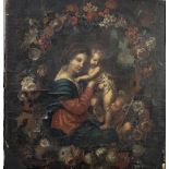 FLEMISH SCHOOL (17TH CENTURY), THE VIRGIN AND THE CHILD JESUS SURROUNDED BY FLOWERS, OIL ON CANVAS.