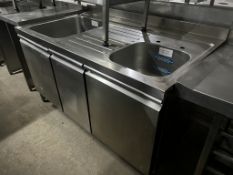 Double Bowl Sink Unit complete with 2-Door Cupboard and Pull Out Bin - W1500 x D870 mm