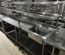 Stainless Steel Prep Station complete with Single Bowl Sink, Undershelf, Upstand, 2 Overshelves and