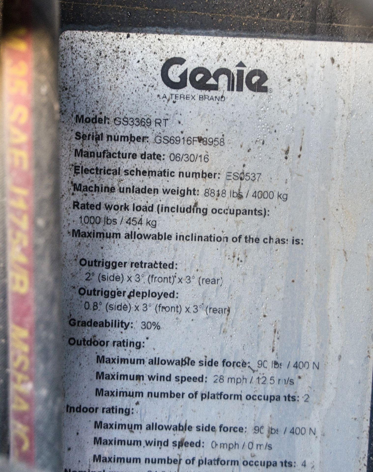 Genie GS3369 RT diesel driven scissor lift access platform Year: 2016 S/N: 16F8958 Recorded Hours: - Image 14 of 14