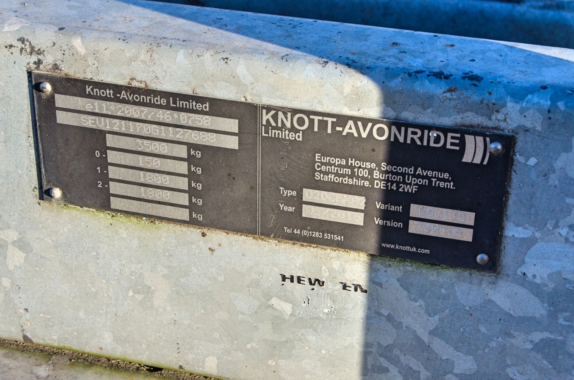 Knott Avonride 11ft x 4.5ft tandem axle generator trailer S/N: 1127688 H5110430 - Image 7 of 7