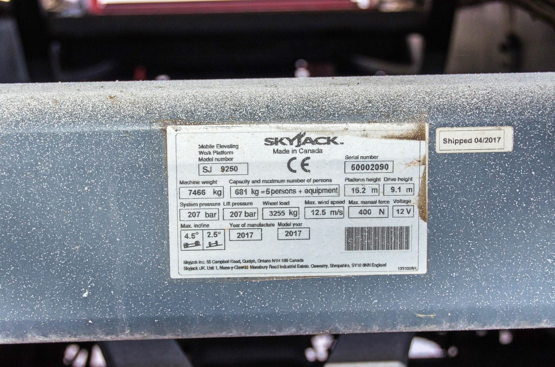 Skyjack SJ9250 diesel driven scissor lift access platform Year: 2017 S/N: 50002090 Recorded Hours: - Image 15 of 15