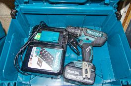 Makita DHP482 18v cordless power drill battery, charger and carry case A182129