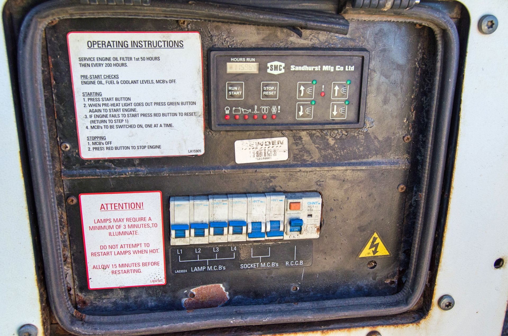 SMC TL90 diesel driven 4 head halogen fast tow mobile lighting tower Year: 2010 S/N: T90108601 - Image 9 of 10