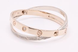 18k White & Rose Gold Diamond Love Bangle Set With Round Brilliant Natural Diamonds 1.47 Carat