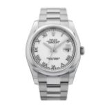 Rolex Oyster Perpetual DateJust OysterSteel 36mm White Roman Numeral Dial 2007 Box & Papers