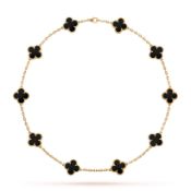 Vintage Alhambra Style Necklace Black Onyx & 18ct Yellow Gold
