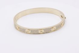 18k Rose Gold Diamond Paved Love Bangle Set With Round Brilliant Natural Diamonds