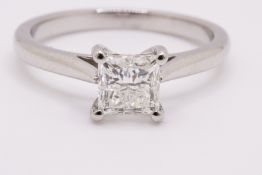 Princess Cut ( Natural ) Diamond 1.00 Carat H Colour VS2 Clarity Platinum Ring - IGI Cert