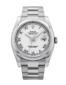 Rolex Oyster Perpetual DateJust OysterSteel 36mm White Roman Numeral Dial 2007 Box & Papers