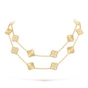 Vintage Alhambra Style Long Necklace 18ct Yellow Gold - Round Diamonds - D Colour -VVS
