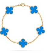 Vintage Alhambra style Bracelet - 18k Yellow Gold - Blue Agate