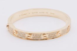 18kt Rose Gold Diamond Paved Love Bangle Set With Round Brilliant Natural Diamonds 2.00 Carat