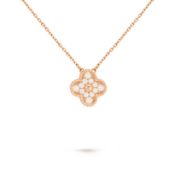 Vintage Alhambra Style Pendant & Chain -18K Rose Gold - Natural Diamond - Colour D - Clarity VVS
