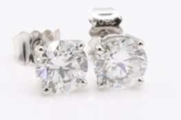Round Brilliant Cut 1.50 Carat ( Natural Diamond ) Earrings In 18K White Gold - EDR Repor