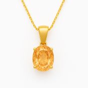Oval Cut ( Natural ) 1.01 Carat Diamond Fancy Yellow SI1 Pendant & Chain 18k Yellow Gold - GIA