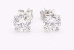 Round Brilliant Cut Diamond Earrings 2.00 Carat E Colour VS1 Clarity In 18k White Gold